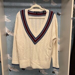 NWOT Veronica Beard Wool blend V Neck Sweater with Red and Blue Trim